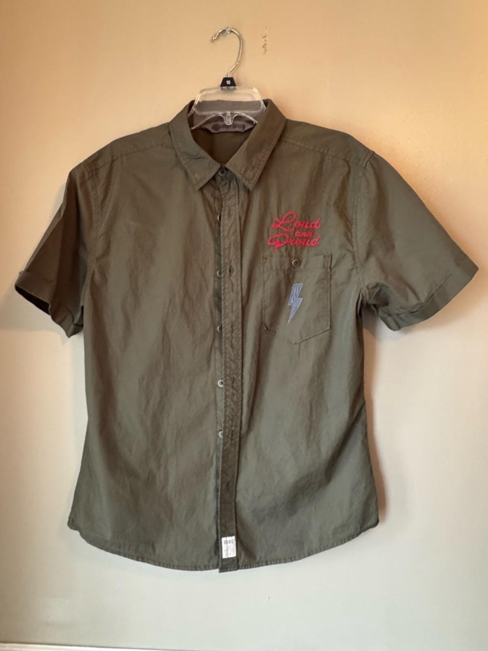 Harley-Davidson Olive Short-Sleeve Button-Down Shirt with Red Embroidery